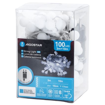 Aigostar - Zunanji dekorativni LED niz 100xLED/8 funkcij 10m IP44 hladno bela