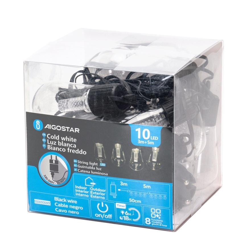 Aigostar - LED zunanji dekorativni niz 10xLED/8m IP44 hladna bela