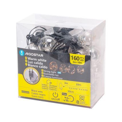 Aigostar - LED zunanji dekorativni niz 160xLED 10m IP44 topla bela