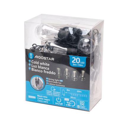 Aigostar - LED zunanji dekorativni niz 20xLED/13m IP44 hladna bela