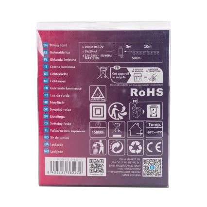 Aigostar - LED zunanji dekorativni niz 20xLED/13m IP44 hladna bela