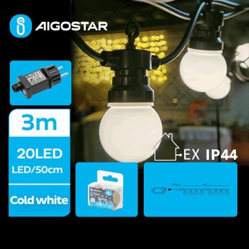 Aigostar - LED zunanji dekorativni niz 20xLED/3m IP44 hladno bela