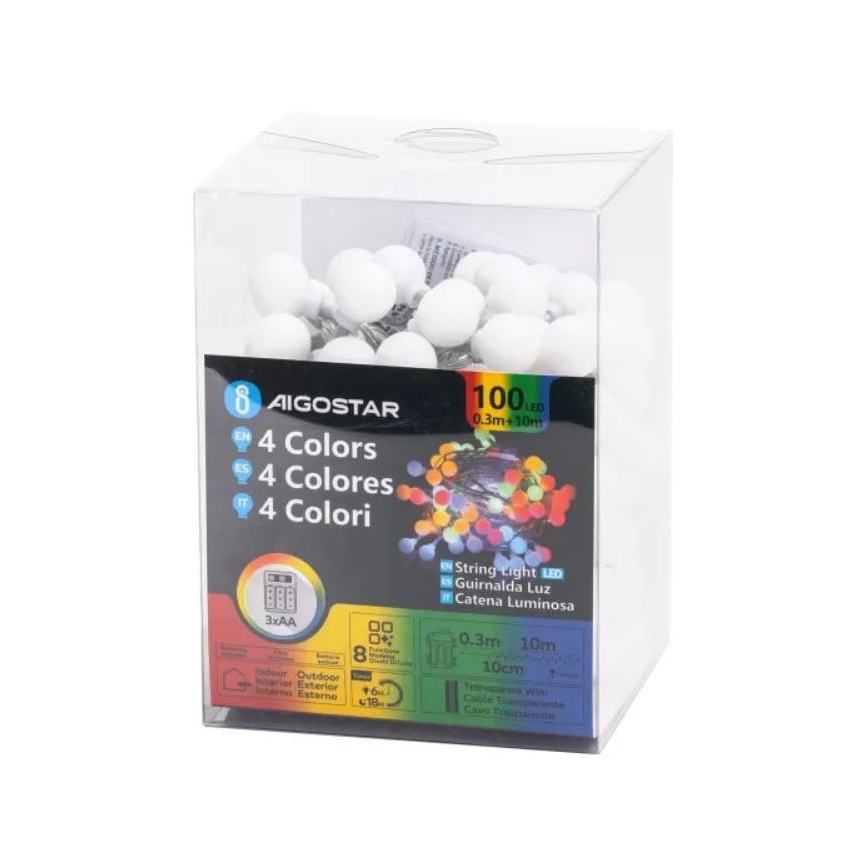 Aigostar - zunanji LED niz 100xLED/3xAA/8 funkcij 10,3 m IP44 večbarven