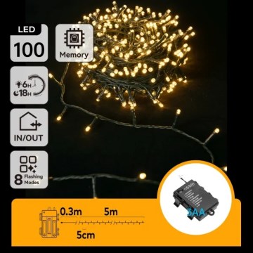 Aigostar - LED zunanji niz 100xLED/8 funkcij 3xAA 5,3 m IP44 topla bela