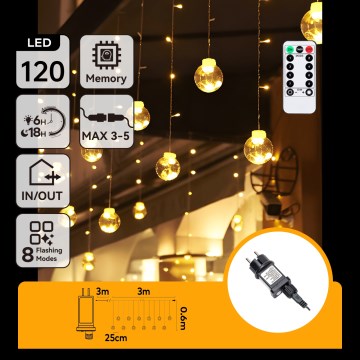 Aigostar - LED zunanji niz 120 LED/8 funkcij 3×0,6 m IP44 topla bela + daljinski upravljalnik