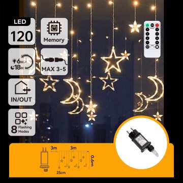 Aigostar - LED zunanji niz 120xLED/6W/230V/8 funkcij 3x0,6m IP44 topla bela + daljinski upravljalnik