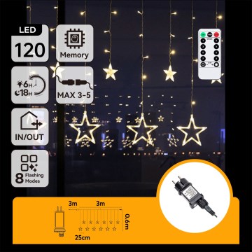 Aigostar - LED zunanji niz 120xLED/8 funkcij 3x0,6 m IP44 topla bela + daljinski upravljalnik