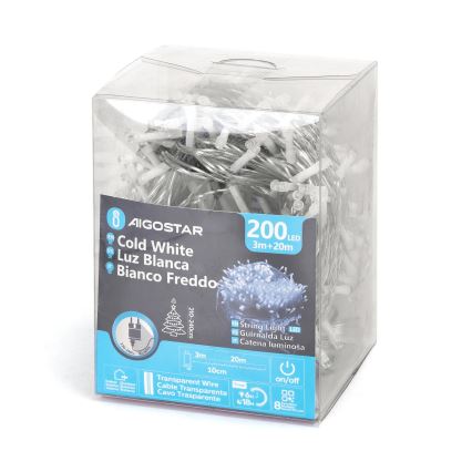 Aigostar - LED zunanji niz 200 LED/8 funkcij 23 m IP44 hladna bela