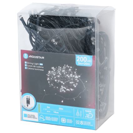 Aigostar - LED zunanji niz 200xLED/8 funkcij 20m IP44 hladno bela