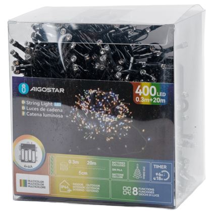 Aigostar - LED zunanji svetlobni niz 400 LED/8 funkcij 4xAA 20,3 m IP44 večbarven