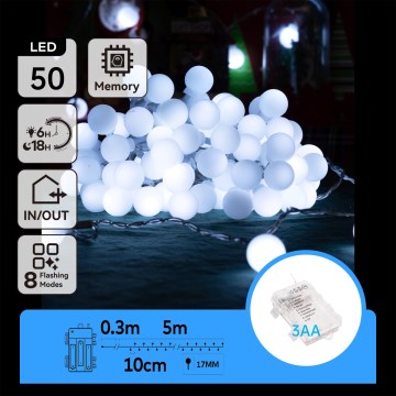 Aigostar - LED Zunanji  niz 50xLED/3xAA/8 funkcij 5,3 m IP44 hladna bela