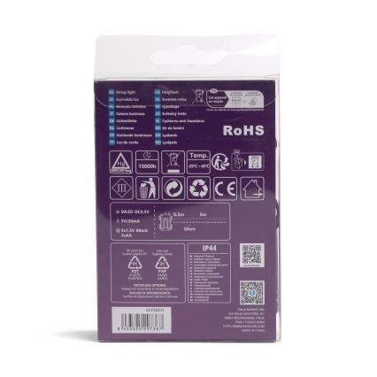 Aigostar - LED zunanji niz 50xLED/8 funkcij 3xAA 5,3m IP44 večbarven