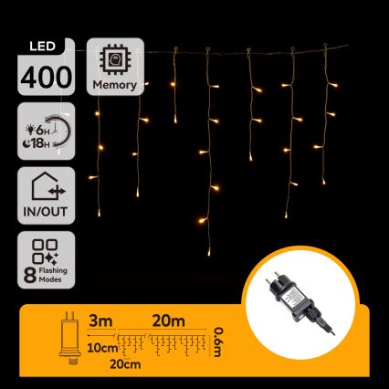 Aigostar - LED zunanji niz luči 400xLED/8 načinov 23x0,6m IP44 topla bela