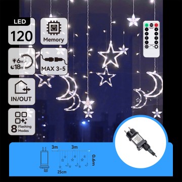 Aigostar - LED zunanji niz lučk 120xLED/6W/230V/8 funkcij 3x0,6m IP44 hladno bela + daljinski upravljalnik
