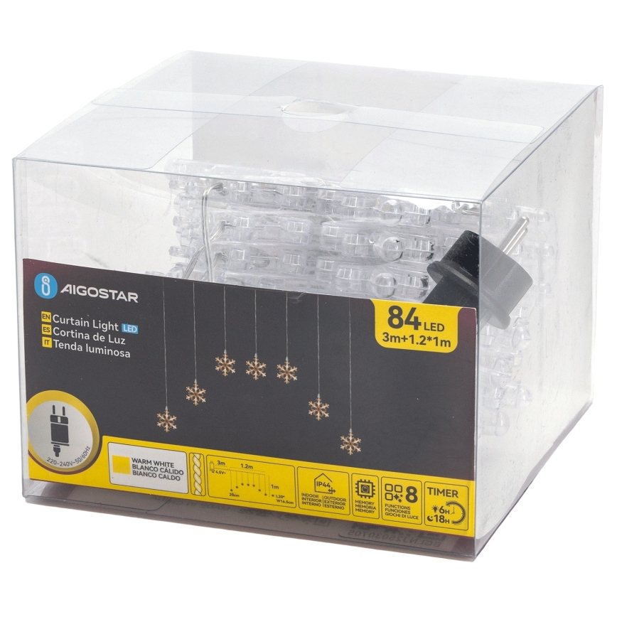 Aigostar - LED zunanji niz 84xLED/8 funkcij 1,2x1m IP44 topla bela snežinke