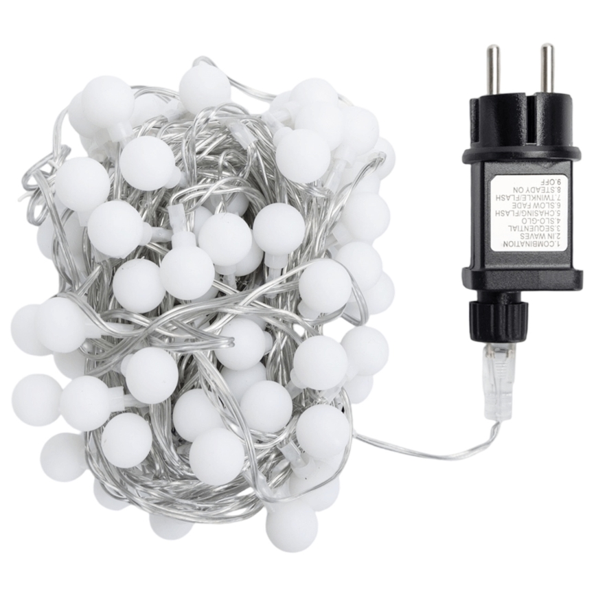 Aigostar - LED zunanji dekorativni niz 100 LED/8 funkcij 10m IP44 hladna bela