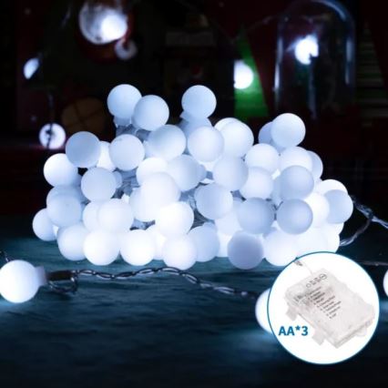 Aigostar - zunanji LED niz luči, 25 LED, napajanje 3×AA, 8 funkcij, 2,8 m, IP44, hladno bela