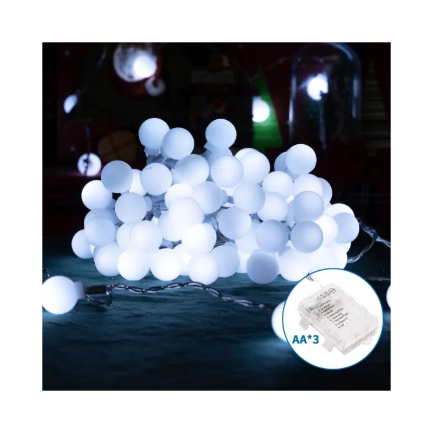 Aigostar - zunanji LED niz luči, 25 LED, napajanje 3×AA, 8 funkcij, 2,8 m, IP44, hladno bela