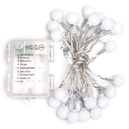 Aigostar - zunanji LED niz luči, 25 LED, napajanje 3×AA, 8 funkcij, 2,8 m, IP44, hladno bela