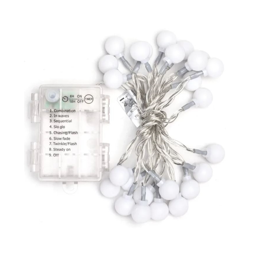 Aigostar - zunanji LED niz luči, 25 LED, napajanje 3×AA, 8 funkcij, 2,8 m, IP44, hladno bela