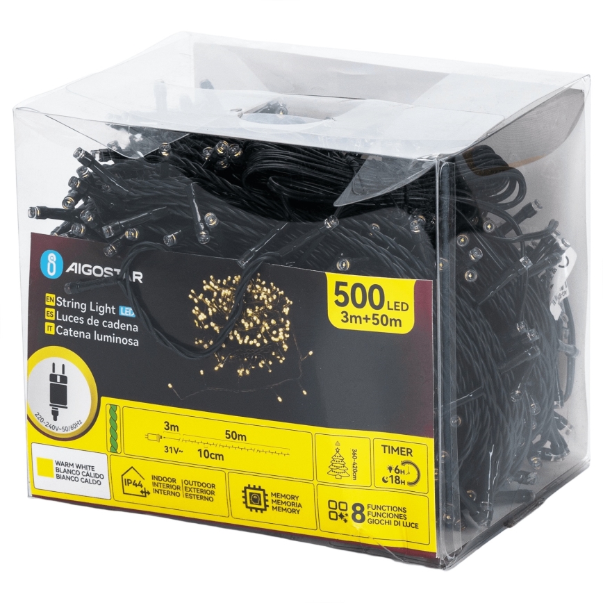 Aigostar - LED zunanji svetlobni niz 500 LED/8 funkcij 50 m IP44 topla bela