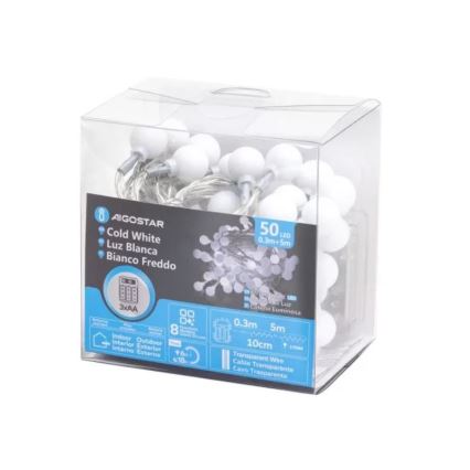 Aigostar - LED Zunanji  niz 50xLED/3xAA/8 funkcij 5,3 m IP44 hladna bela