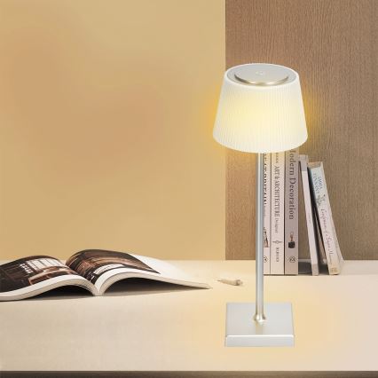 Aigostar - LED Zunanja zatemnitvena polnilna namizna svetilka LED/4W/5V 3600mAh bela/mat krom IP54