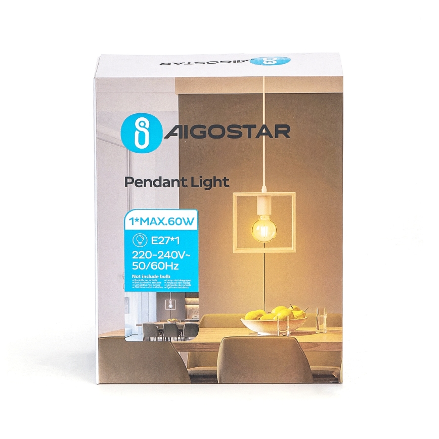 Aigostar - Lesen lestenec na vrvi 1xE27/60W/230V borovina