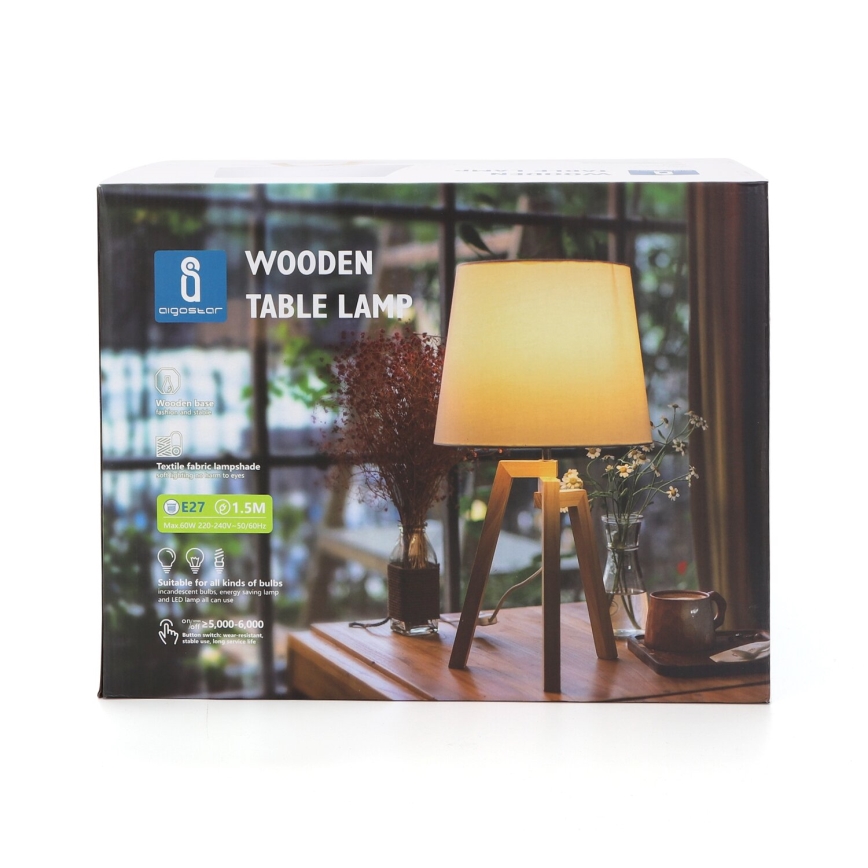 Aigostar - Lesena namizna svetilka 1xE27/60W/230V iz bora