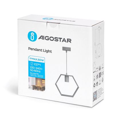 Aigostar - Lesena viseča svetilka na vrvici 1xE27/60W/230V, iz borovega lesa