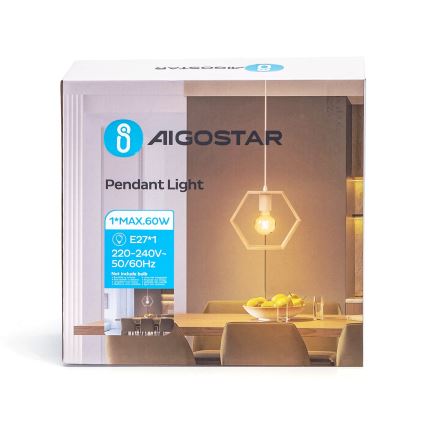 Aigostar - Lesena viseča svetilka na vrvici 1xE27/60W/230V, iz borovega lesa