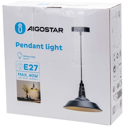 Aigostar - Lestenec na vrvici 1xE27/60W/230V črna