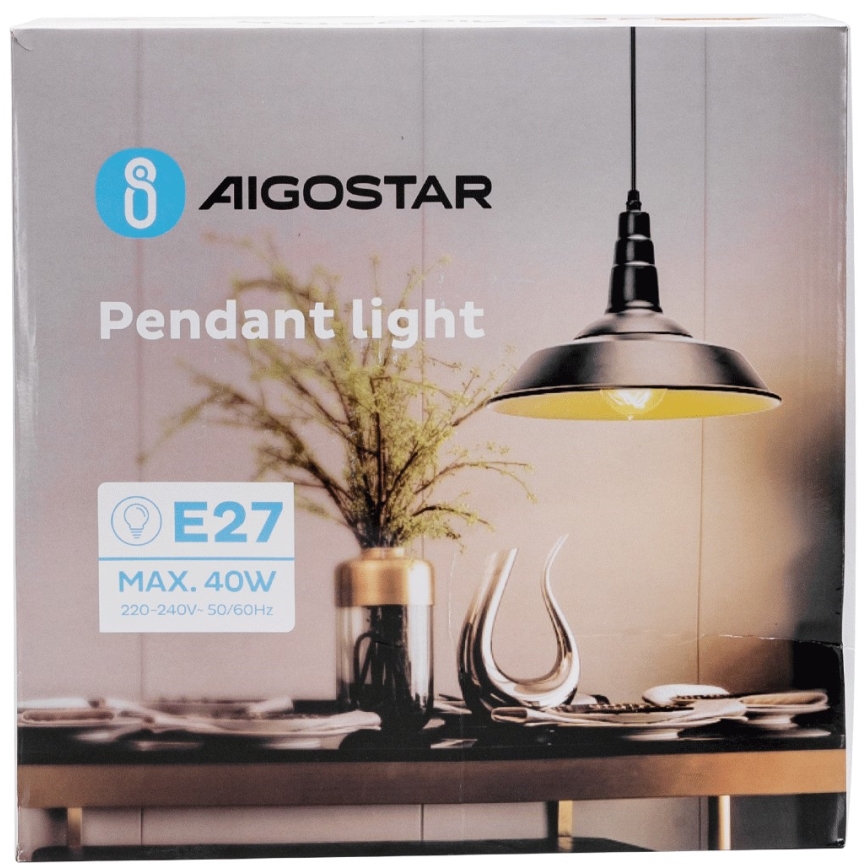 Aigostar - Lestenec na vrvici 1xE27/60W/230V črna