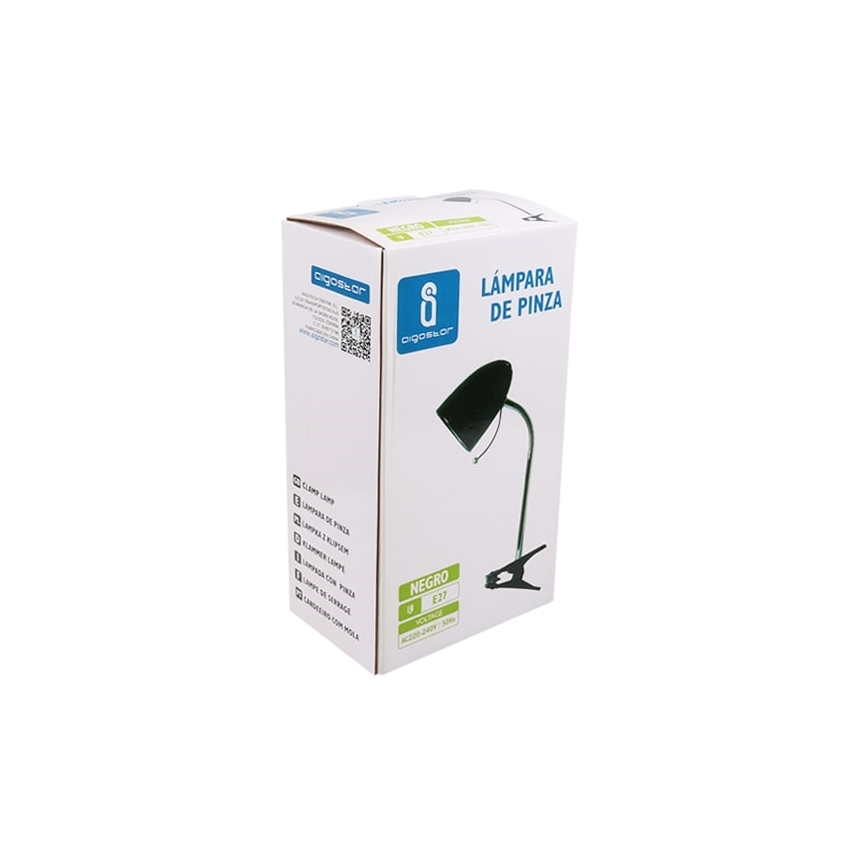 Aigostar -  Namizna svetilka s sponko 1xE27/11W/230V črna/sijajni krom