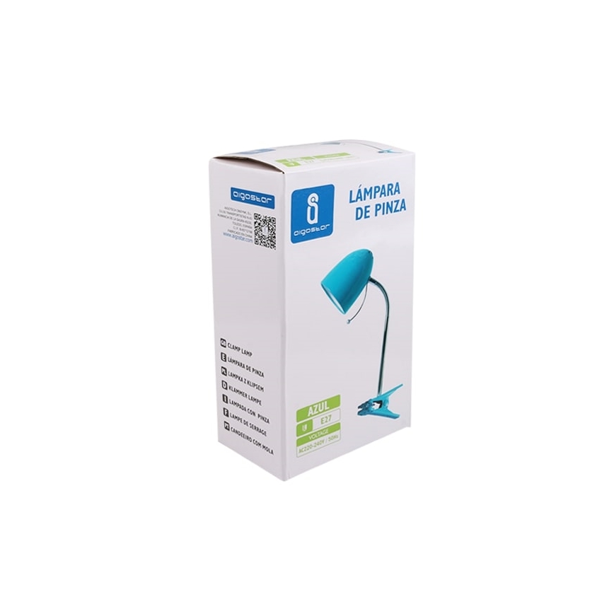 Aigostar -  Namizna svetilka s sponko 1xE27/11W/230V modra/sijajni krom