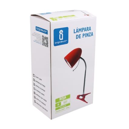 Aigostar - Namizna svetilka s sponko 1xE27/11W/230V rdeča/sijajni krom