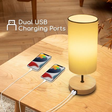 Aigostar - Namizna svetilka z USB priključkom 1xE27/40W/230V bež