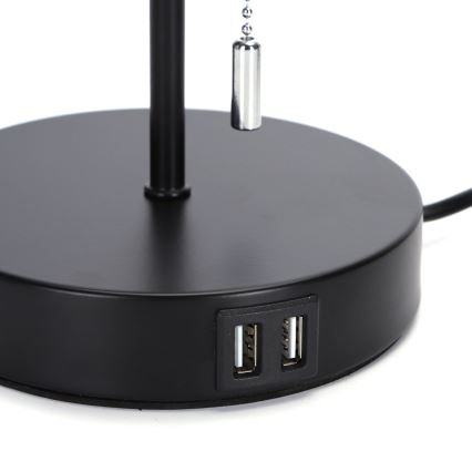 Aigostar - Namizna svetilka z USB priključkom 1xE27/40W/230V črna