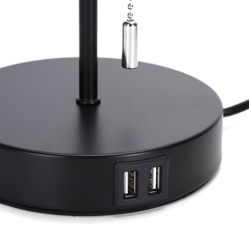 Aigostar - Namizna svetilka z USB priključkom 1xE27/40W/230V črna
