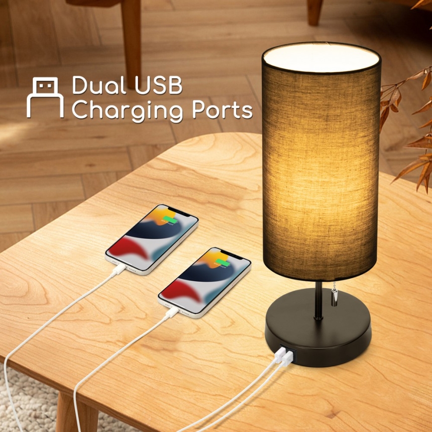 Aigostar - Namizna svetilka z USB priključkom 1xE27/40W/230V črna