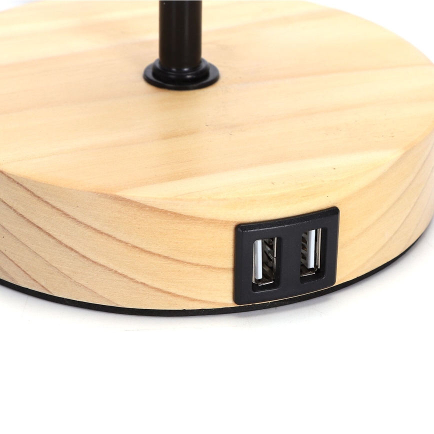 Aigostar - Namizna svetilka z USB-priključkom 1xE27/40W/230V črna/kremna