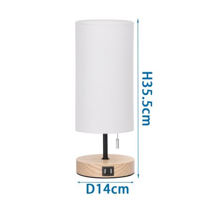 Aigostar - Namizna svetilka z USB-priključkom 1xE27/40W/230V črna/kremna