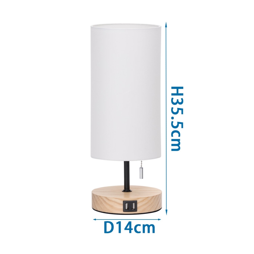 Aigostar - Namizna svetilka z USB-priključkom 1xE27/40W/230V črna/kremna