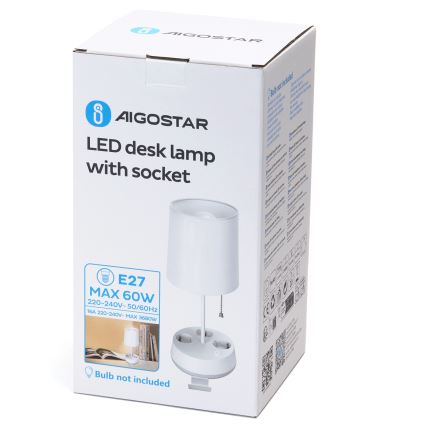 Aigostar - Namizna svetilka z vtičnicami 1xE27/60W/230V bela