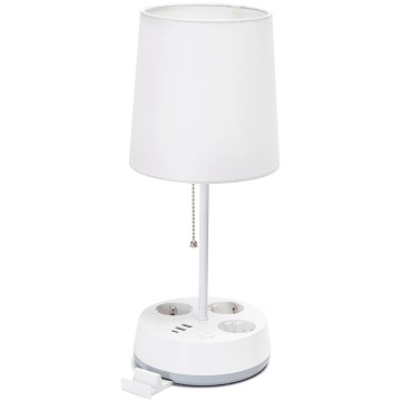 Aigostar - Namizna svetilka z vtičnicami in USB priključki 1xE27/60W/230V bela