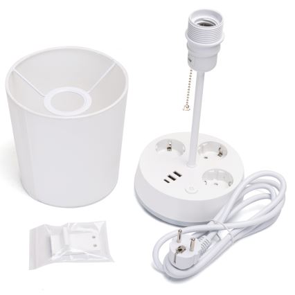 Aigostar - Namizna svetilka z vtičnicami in USB priključki 1xE27/60W/230V bela