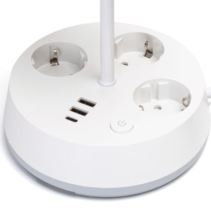 Aigostar - Namizna svetilka z vtičnicami in USB priključki 1xE27/60W/230V bela
