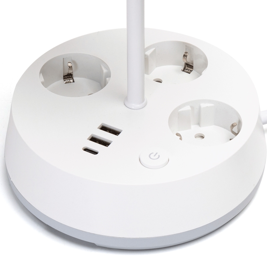 Aigostar - Namizna svetilka z vtičnicami in USB priključki 1xE27/60W/230V bela