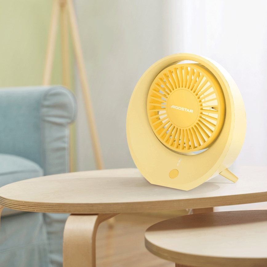 Aigostar - Namizni polnilni ventilator 3W/5V 1200mAh USB oranžna