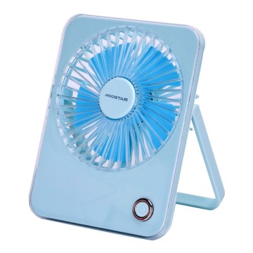 Aigostar - Namizni polnilni ventilator 5W/5V 3600mAh USB modra